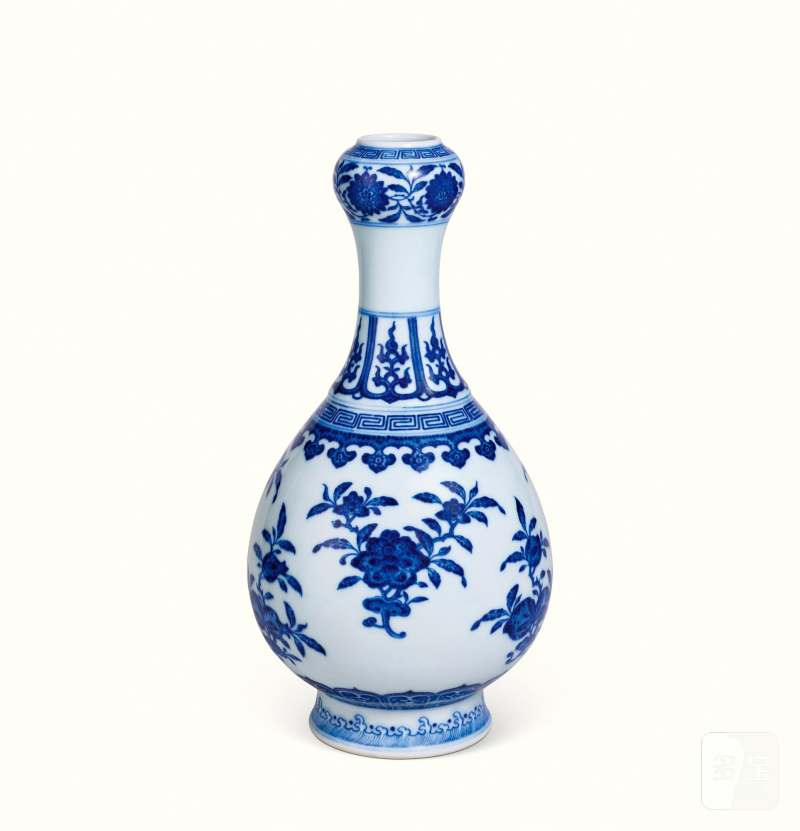 清乾隆青花折枝花卉纹蒜头瓶-多宝古瓷宝典